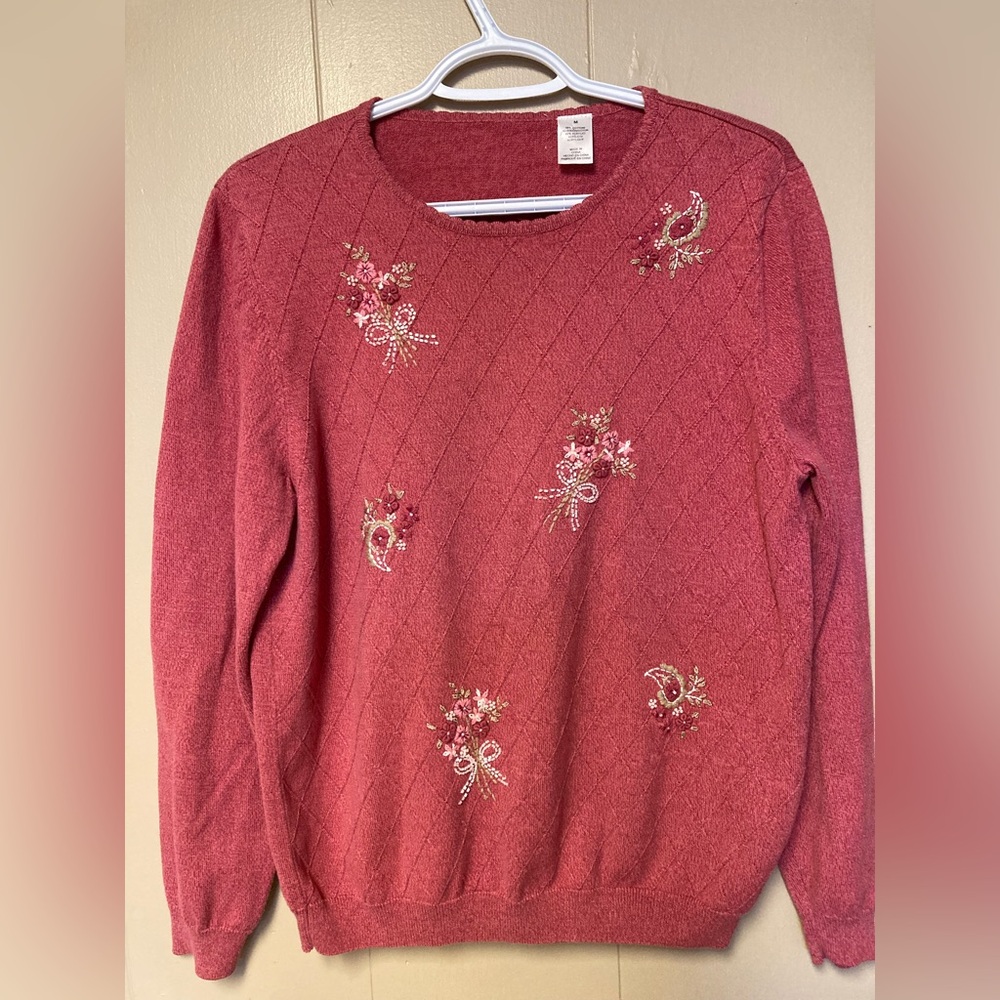 Vintage embellished cotton blend grandma sweater